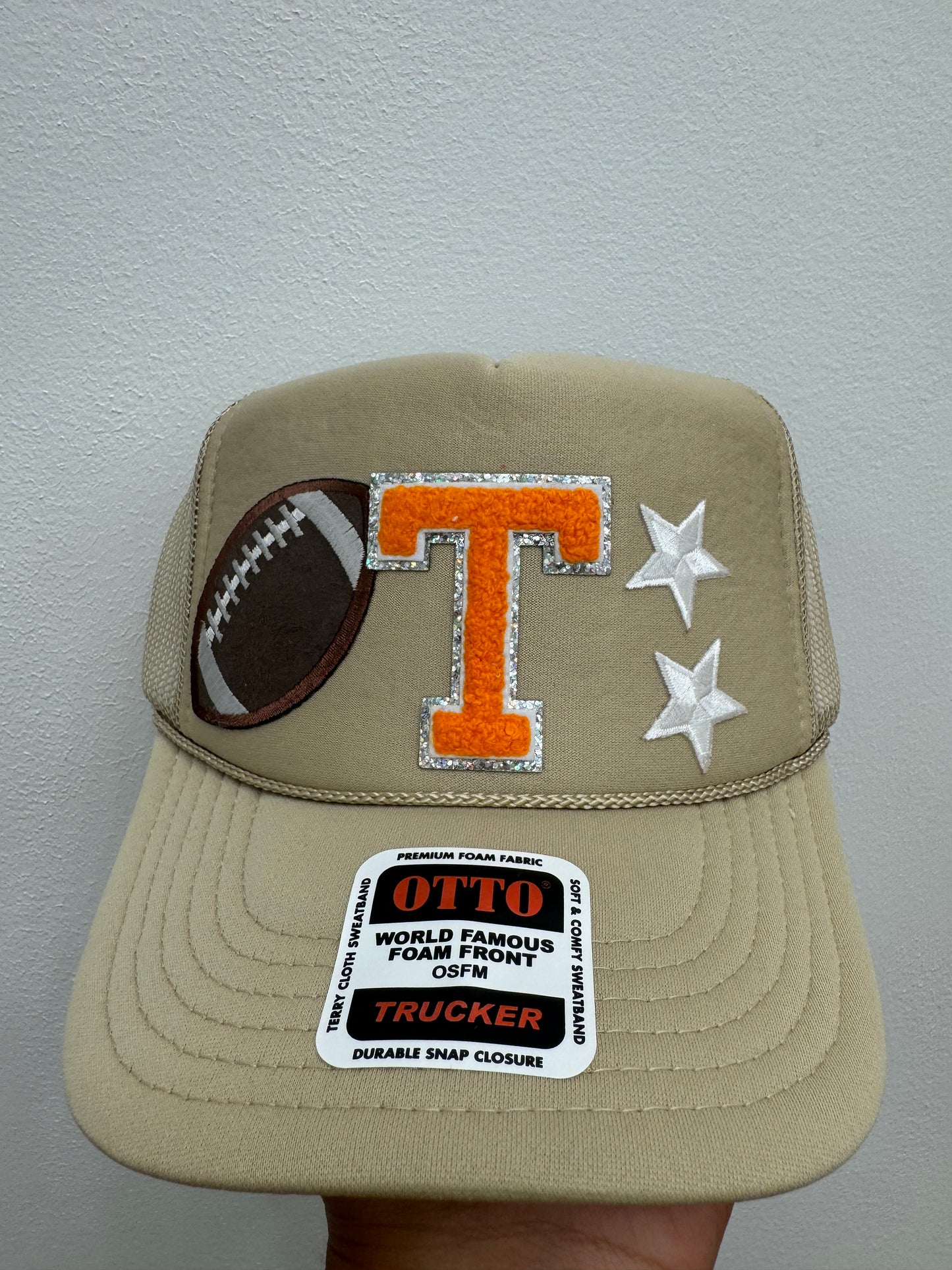 Tennesee T with football & stars Trucker Hat