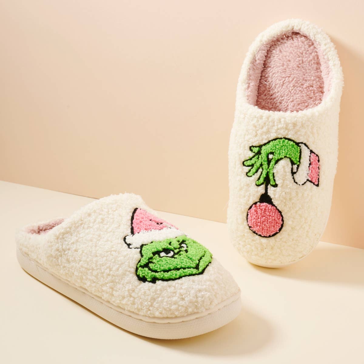 Christmas Grinch Home Slippers: Pink