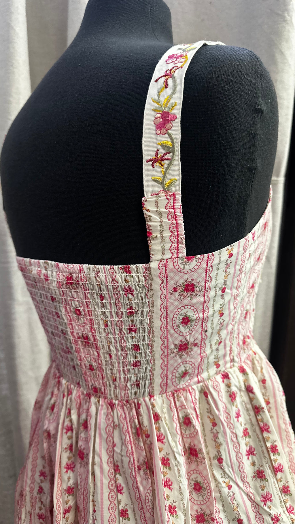 Embroidered Strap Tiered Mini Dress - cream/fushcia multi sale