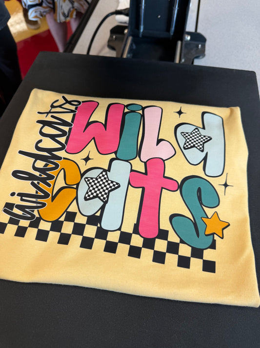 Wildcats Colorful Bubble letter with Checkered