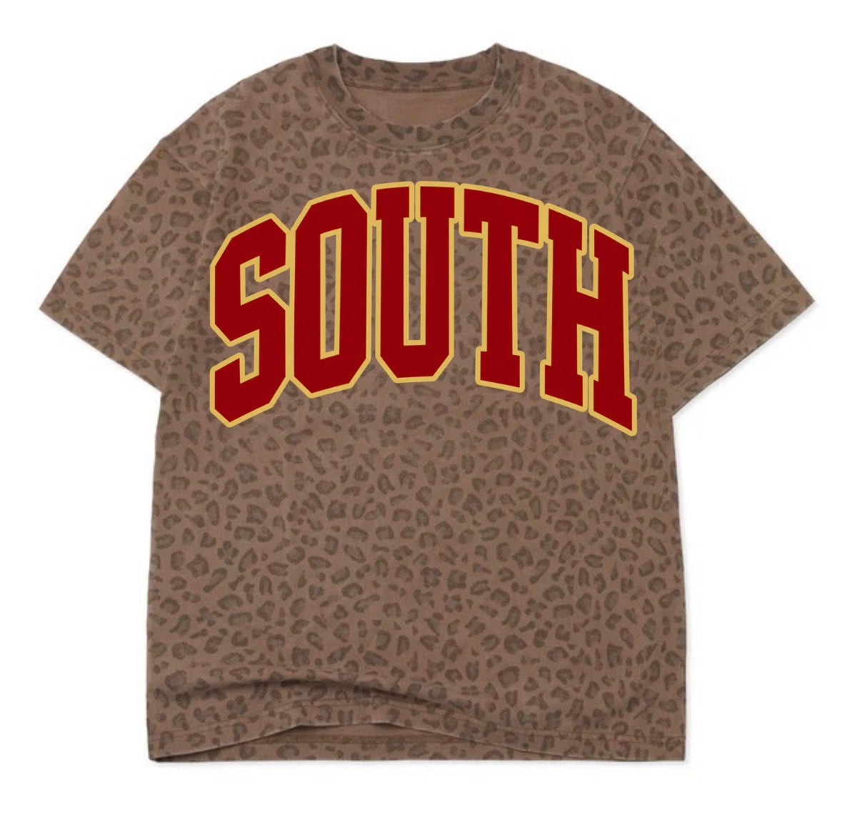 SOUTH varsity on brown leopard tee