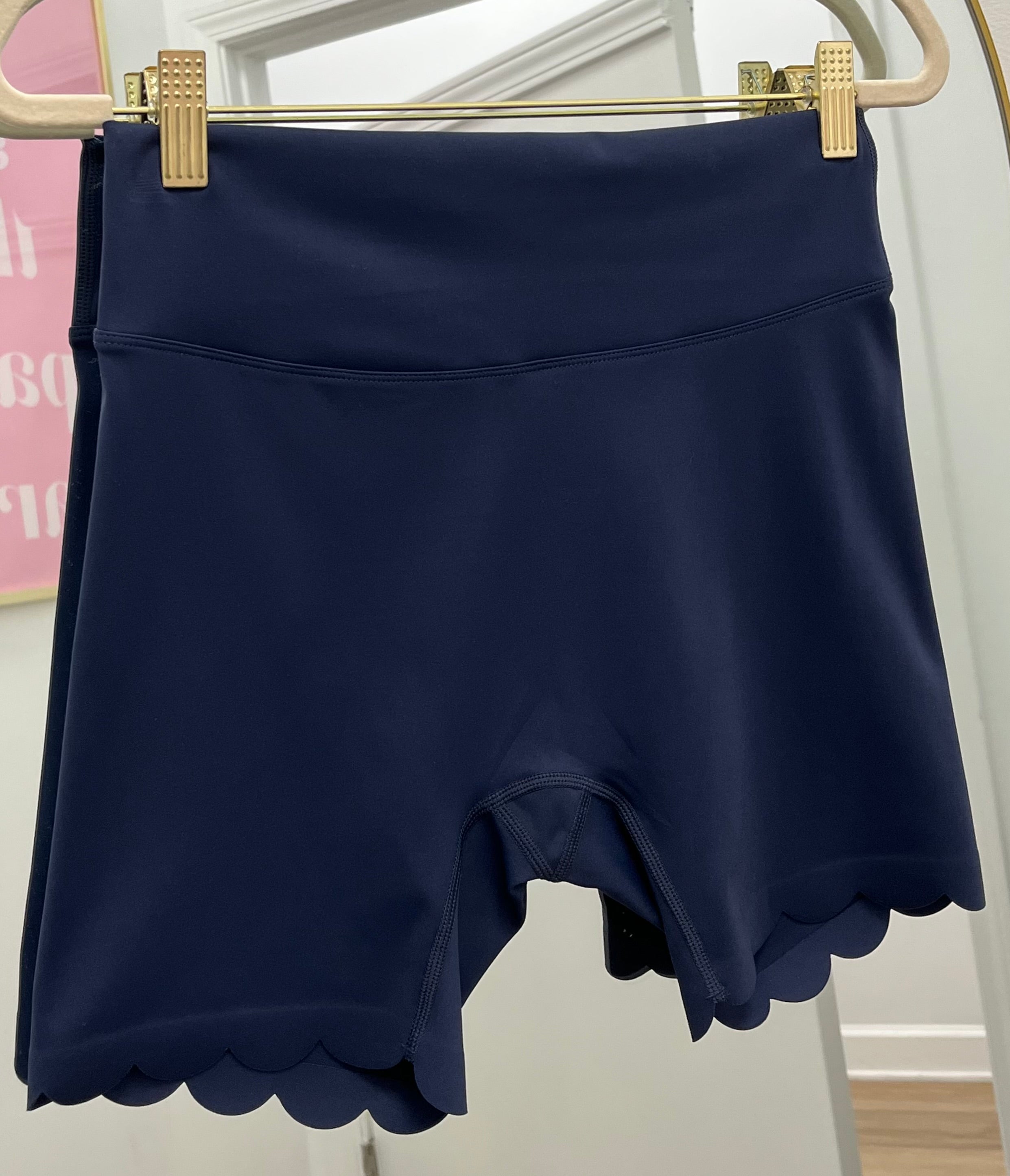 Navy Scalloped Biker Shorts