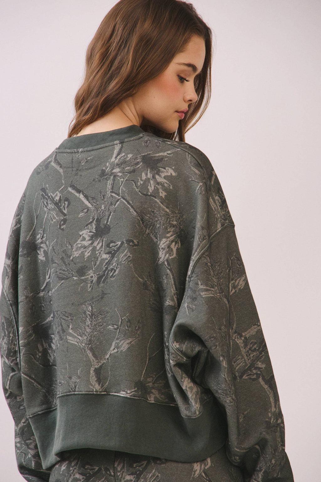 Camouflage Print Dropped Shoulders Sweatshirt Olive