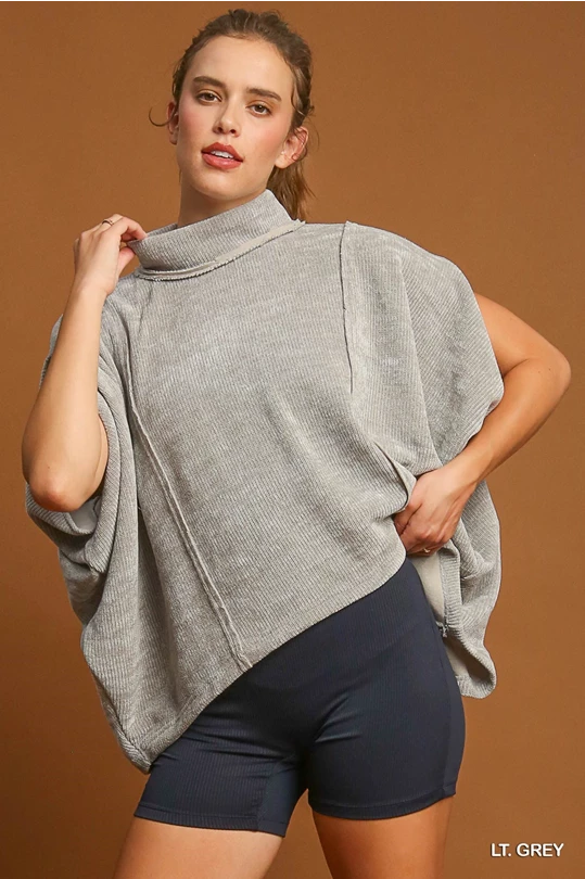 Soft Knit Pullover Poncho Top Light Grey