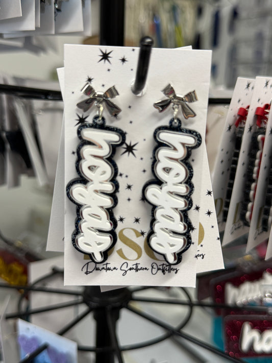 Harrison Hoyas Blue and White Glitter Bow Dangles