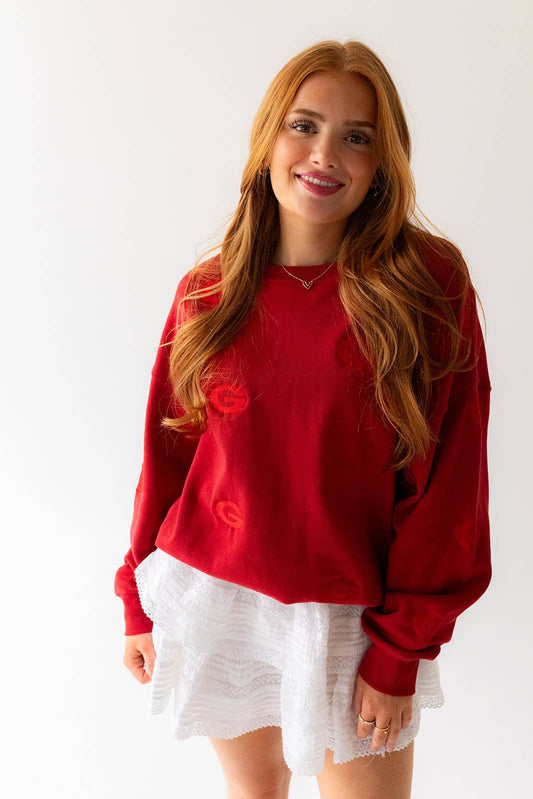 Georgia Ritter Repeat Lantern Sleeve Crew: RED