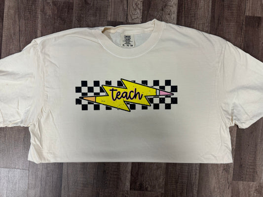 Teach checkered ivory tee FLASH SALE