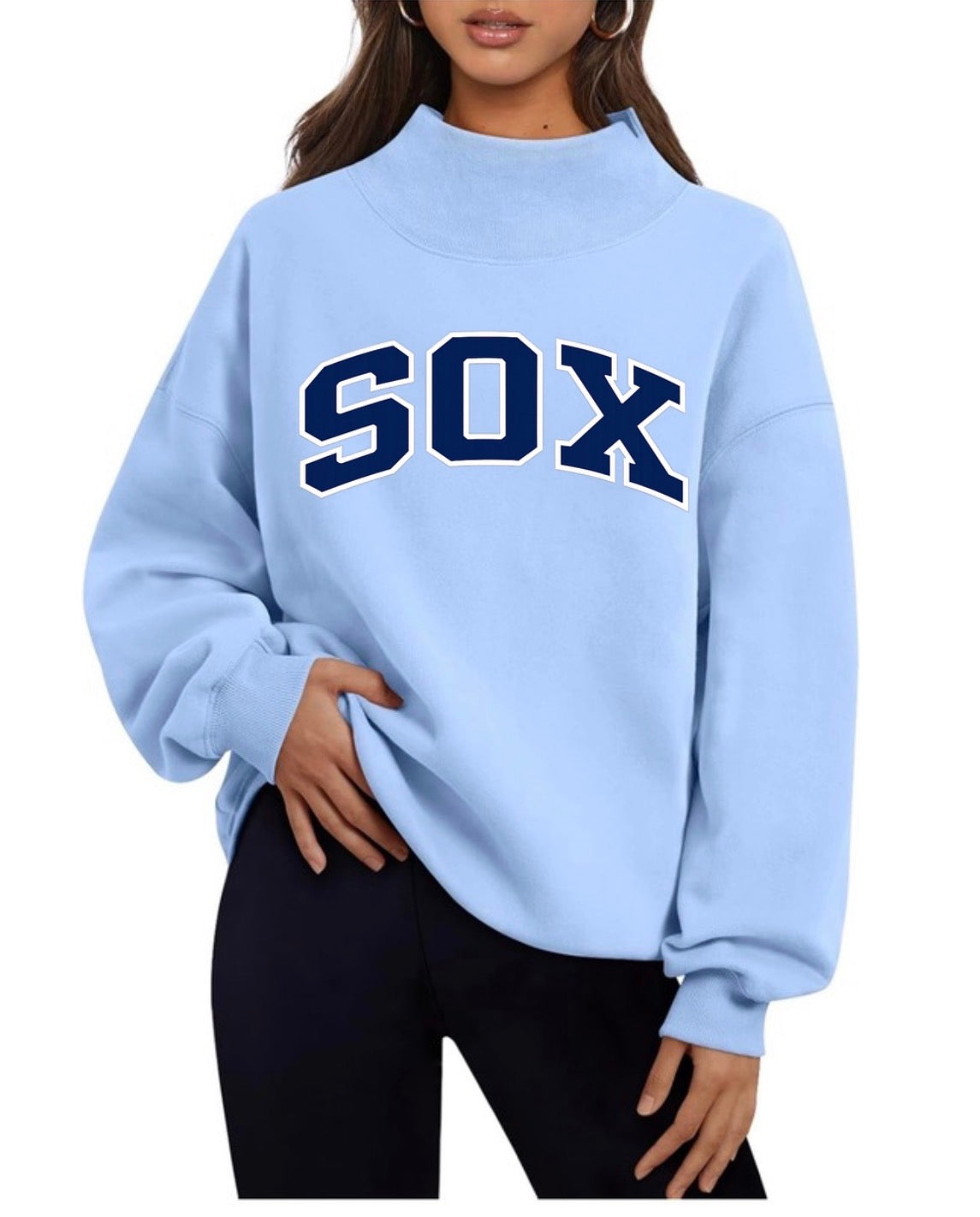 Sox Varsity letters on Blue Mockneck