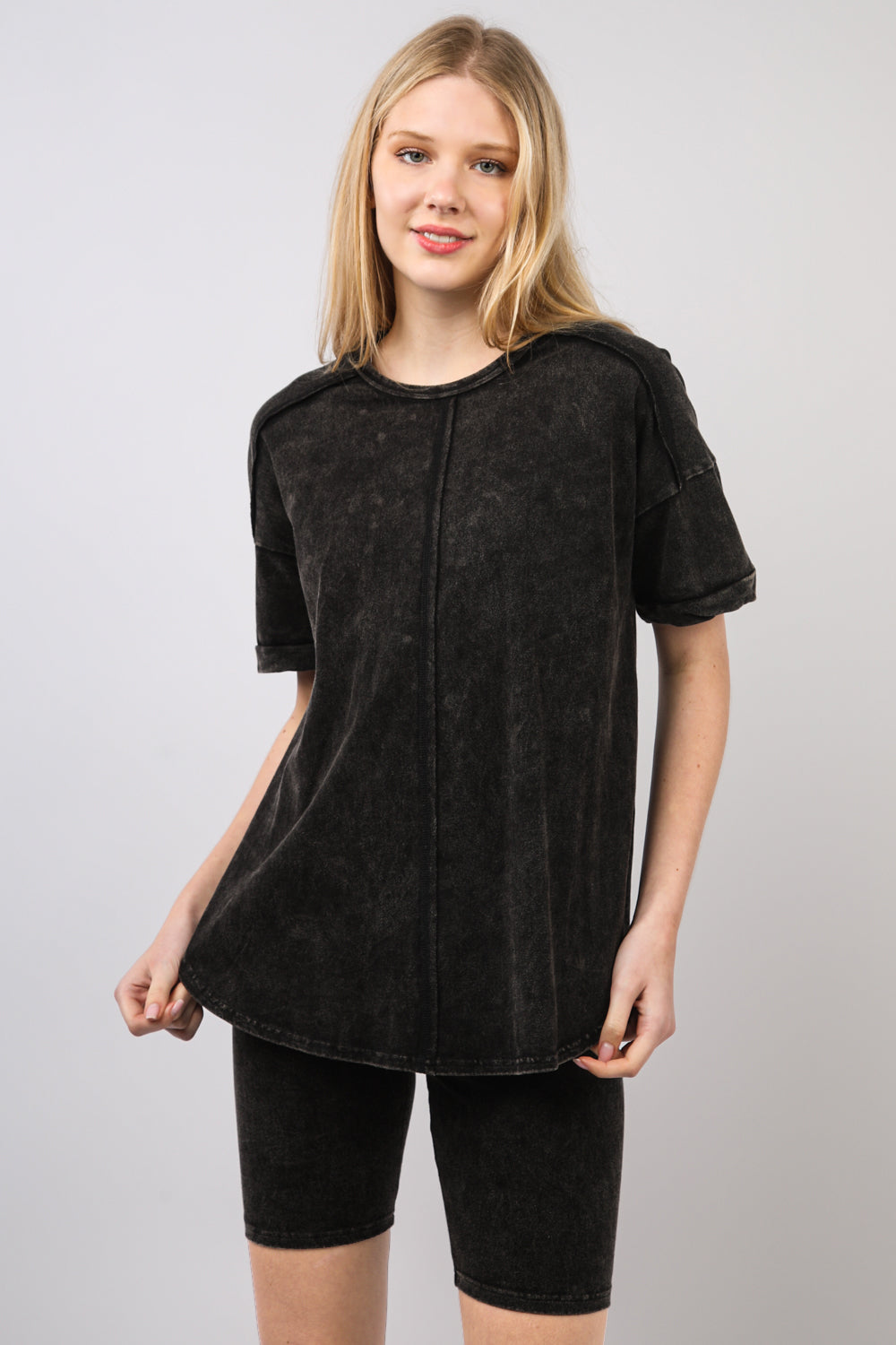 Black Washed Stretchy Knit Activewear Top