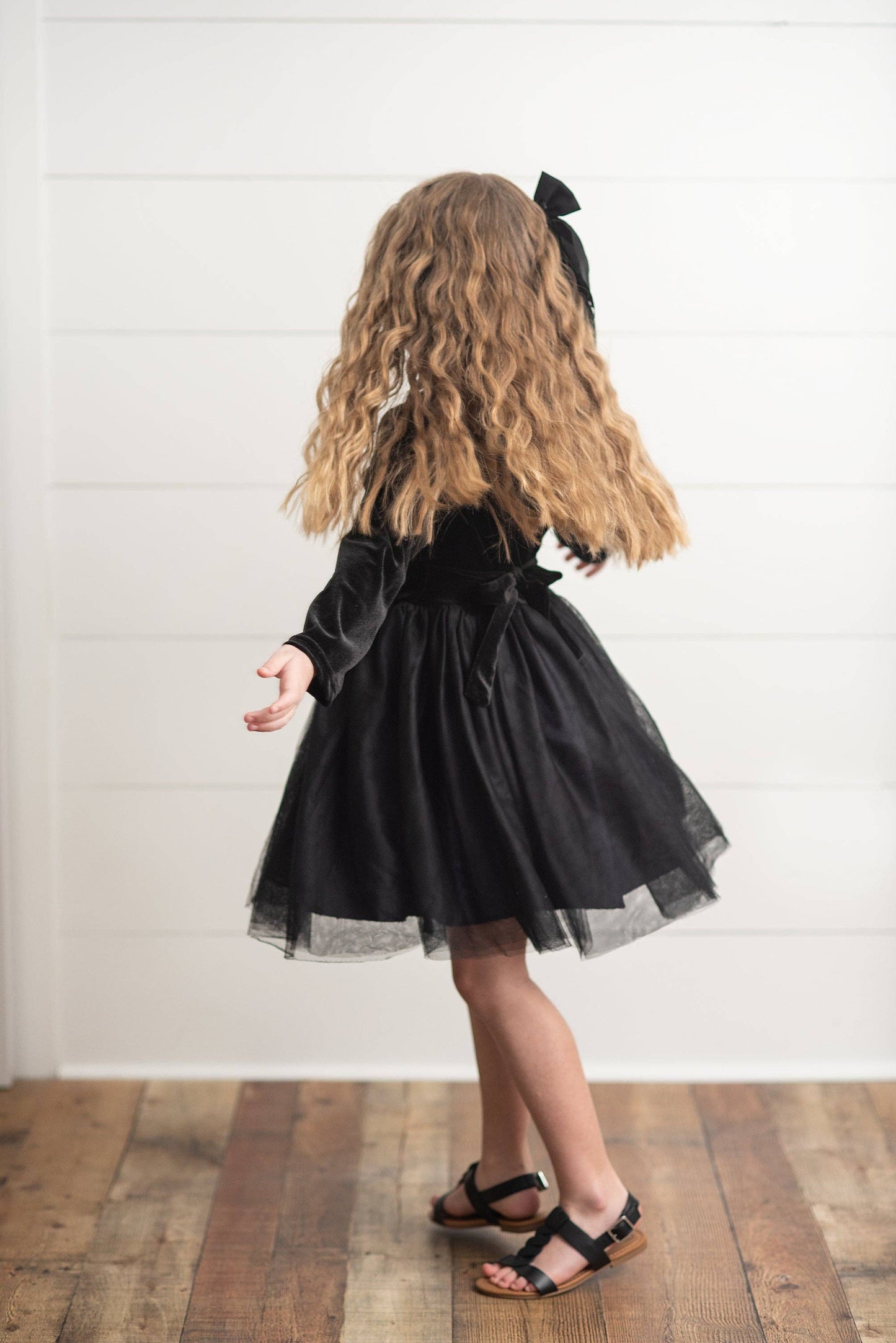 Kids Classic Black Velvet Tulle Fancy Party Holiday Dress