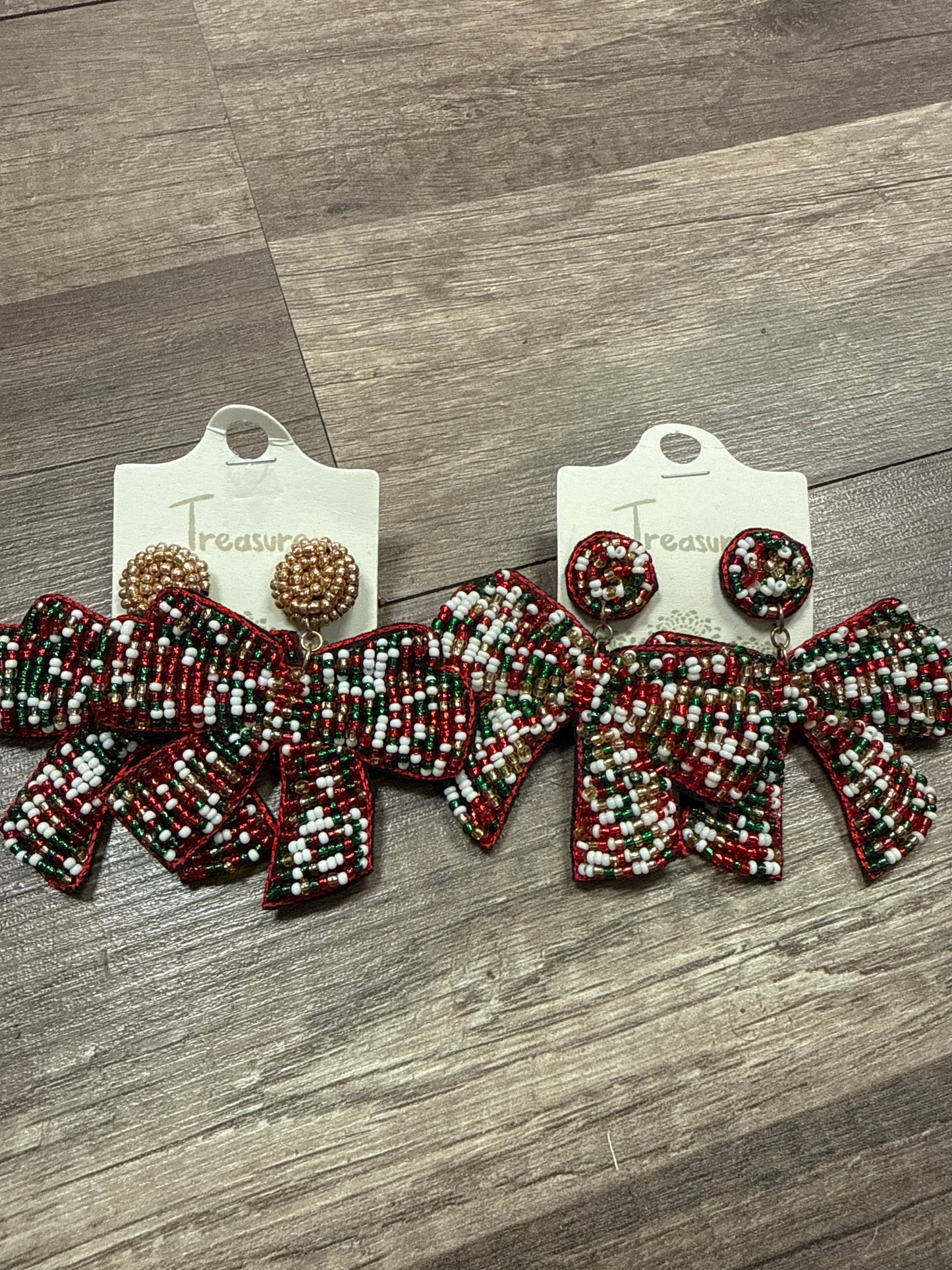 Christmas Beaded Bow Dangles