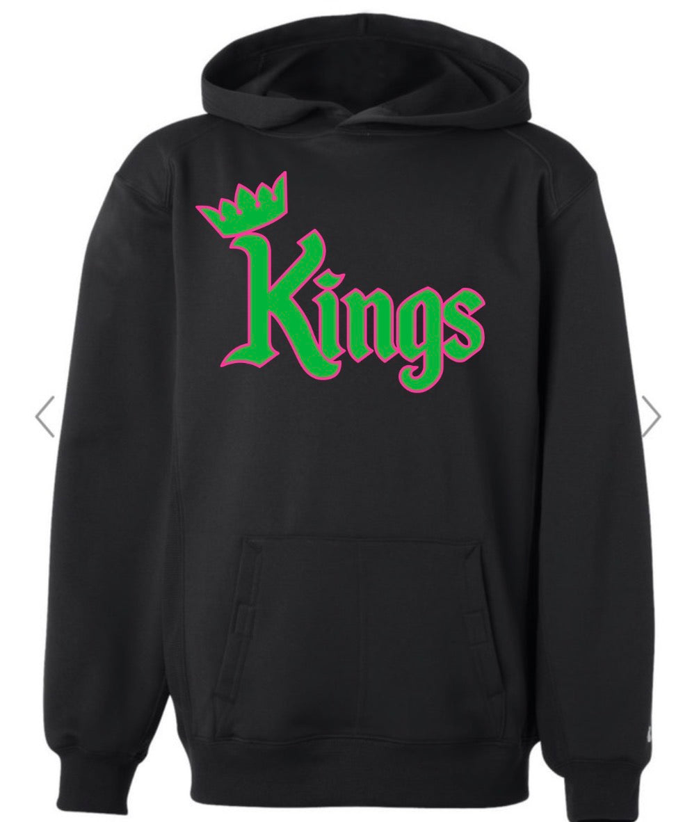 Kings Lacrosse Logo on Black  BADGER PERFORMANCE FLEECE HOODIE