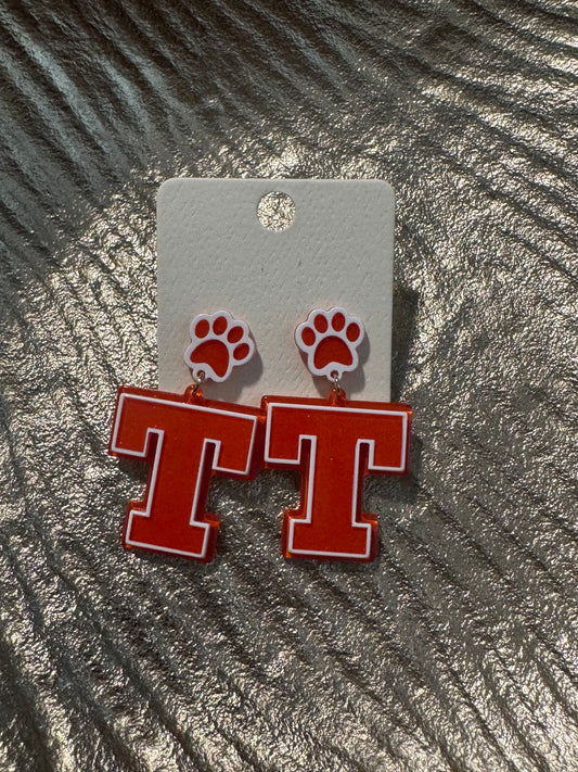 T block letter Paw print Sequin Earring