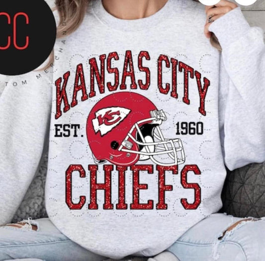 KANSAS CITY CHIEFS FAUX GLITTER SWEATSHIRT