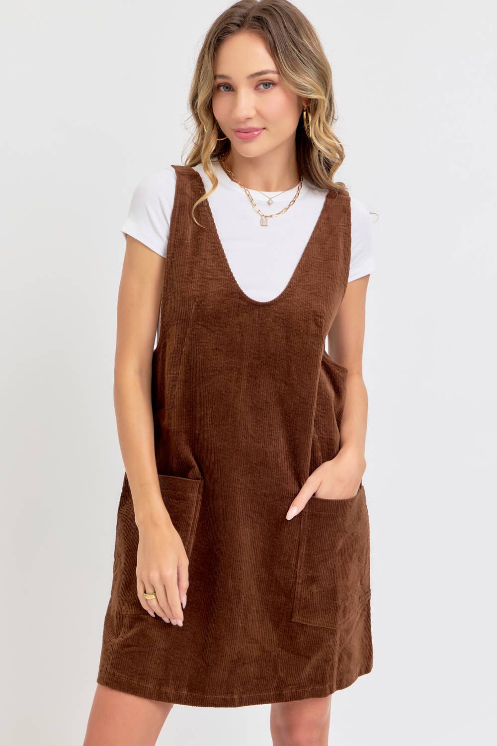 CASUAL OVERALL CORDUROY DRESS CAMEL