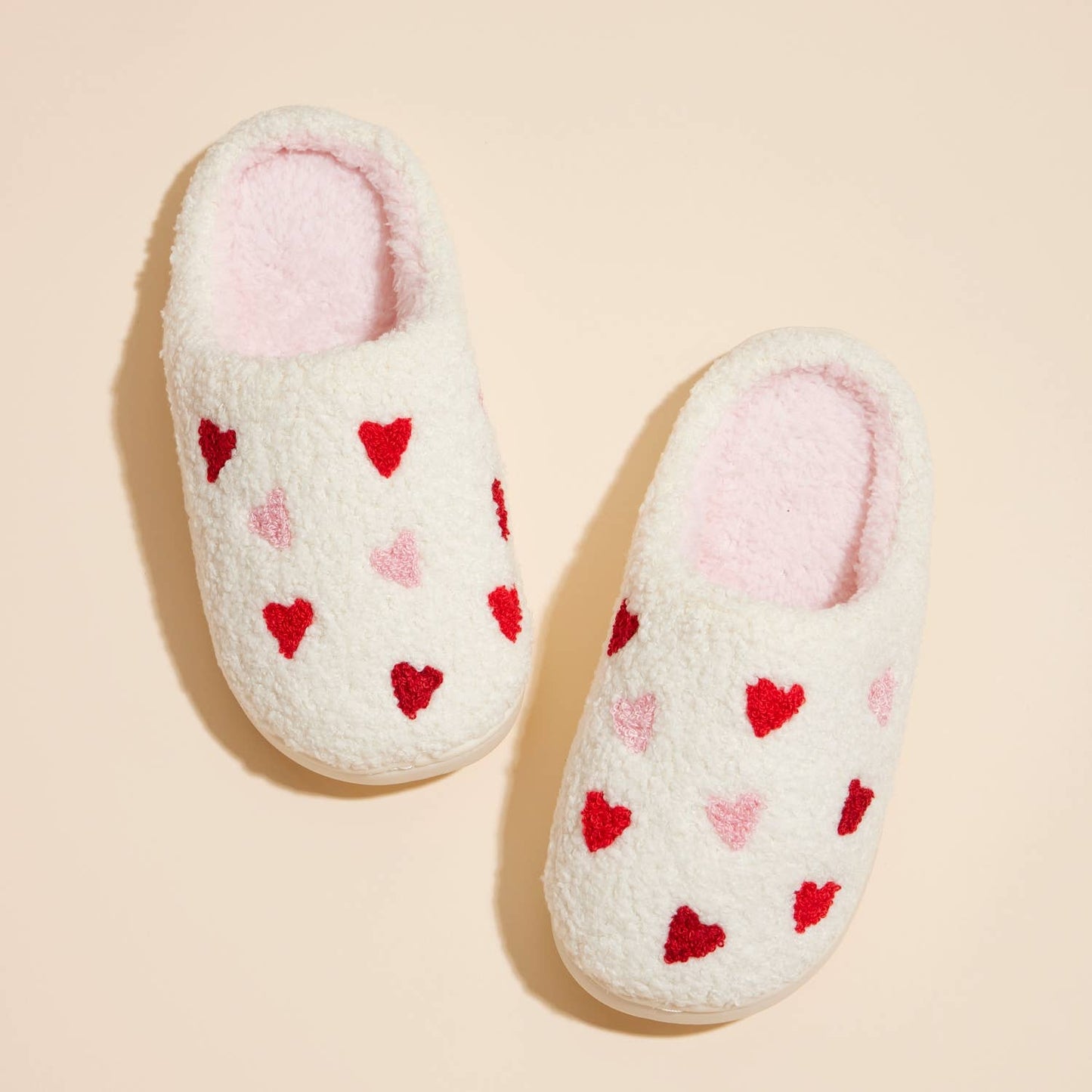 Multi Hearts Home Slippers Kids: White-Pink