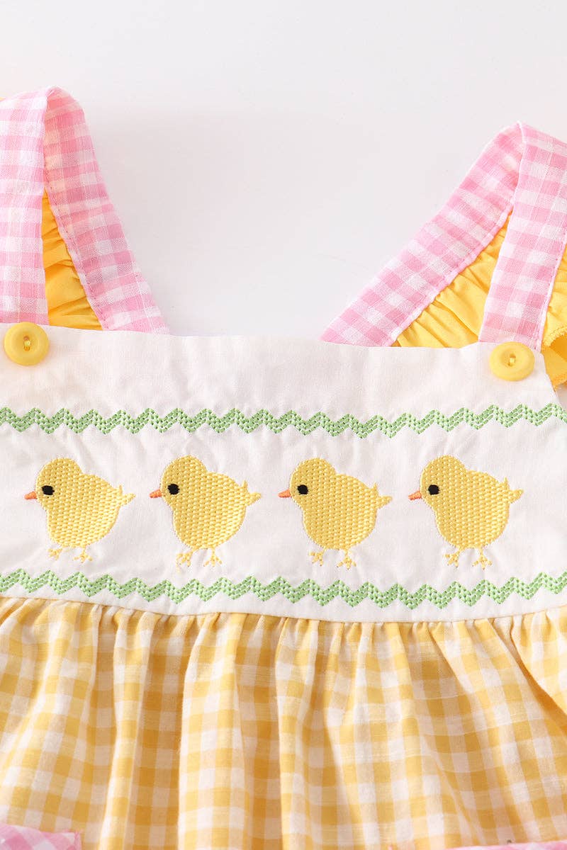 Yellow Plaid Chicken Applique Ruffle Girl Set size 5