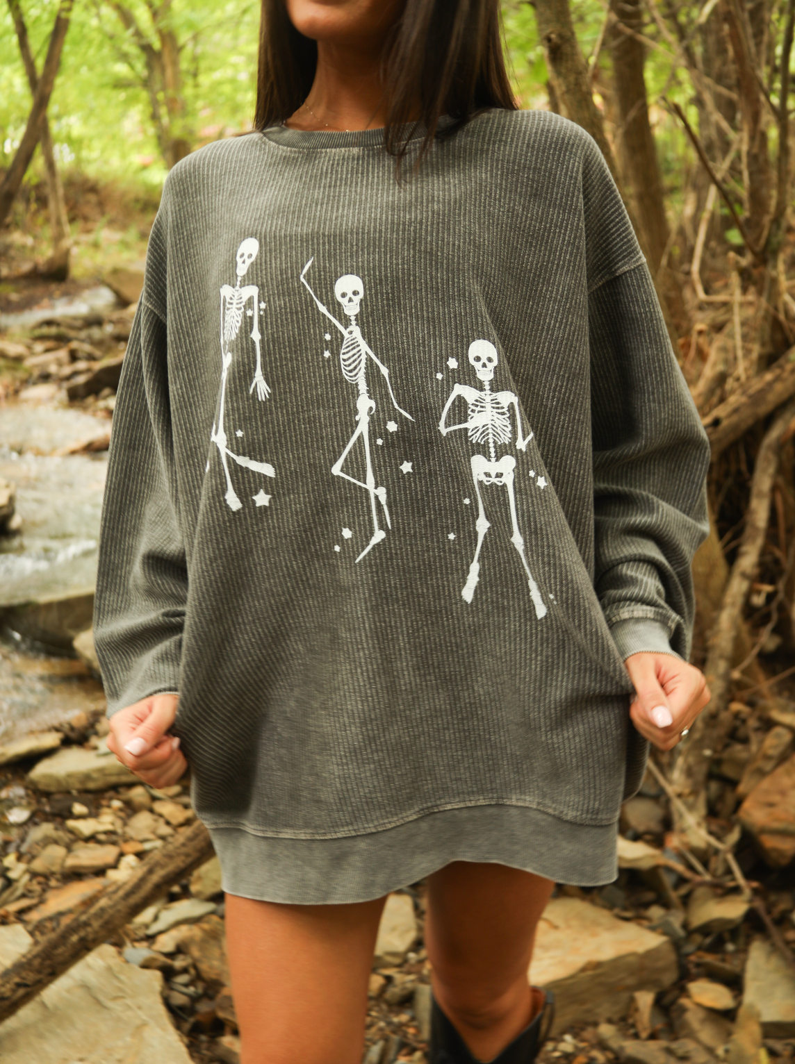 F + S: DANCING SKELETONS CORDED CREWNECK