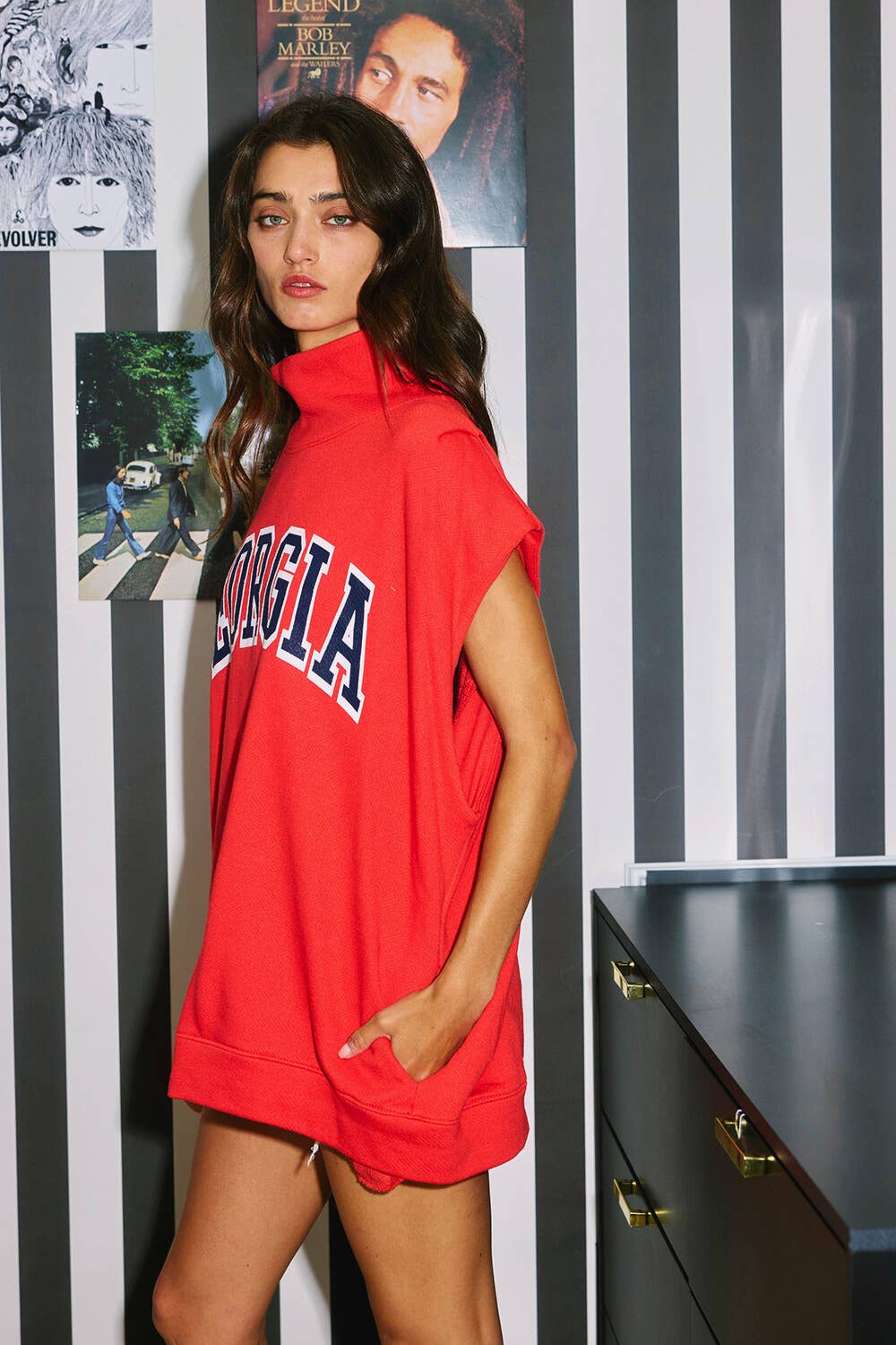 GEORGIA Oversized Muscle Top: Red
