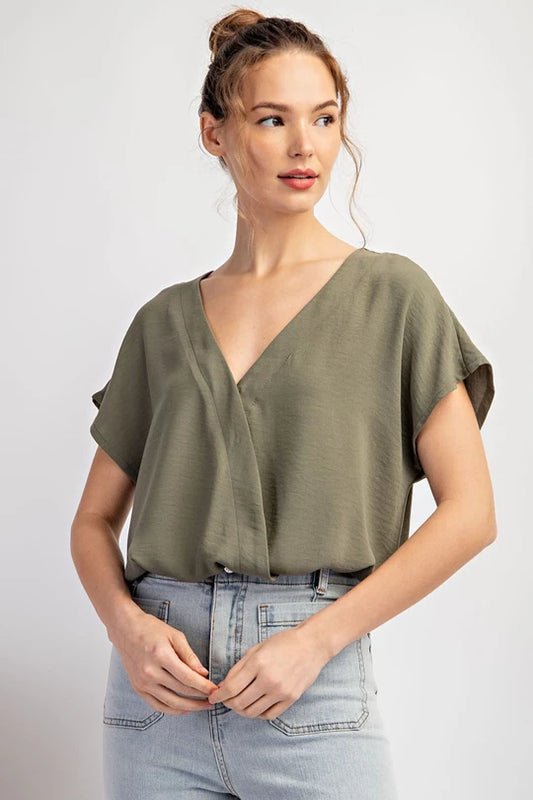 OLIVE V-NECK SURPLICE BODYSUIT