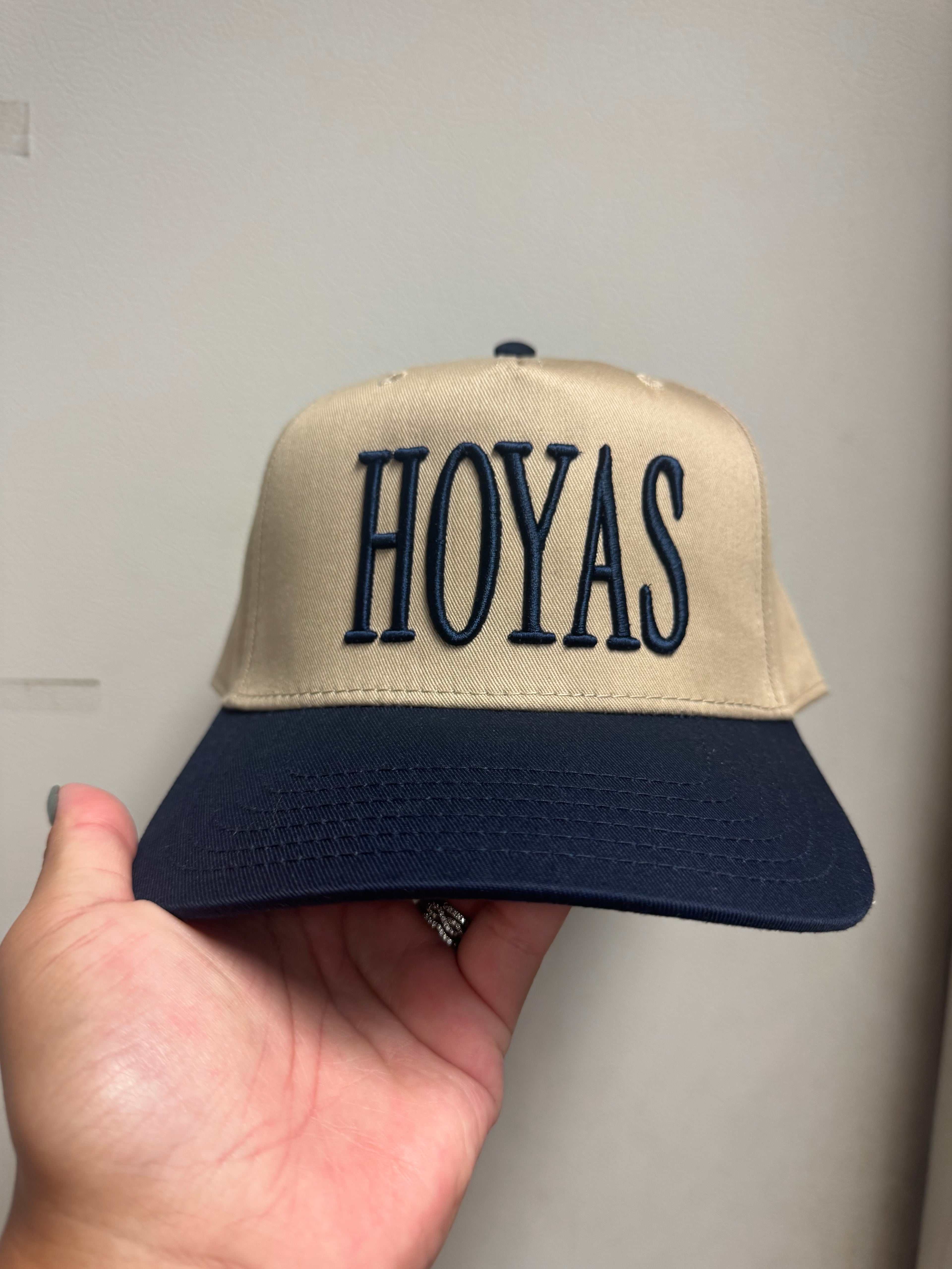 HOYAS TAN/ NAVY 3D RAISED EMBROIDERY OTTO HAT
