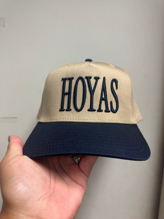 HOYAS TAN/ NAVY 3D RAISED EMBROIDERY OTTO HAT