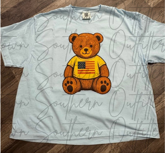 Patriotic Bear Oversized Crop Cc Tee