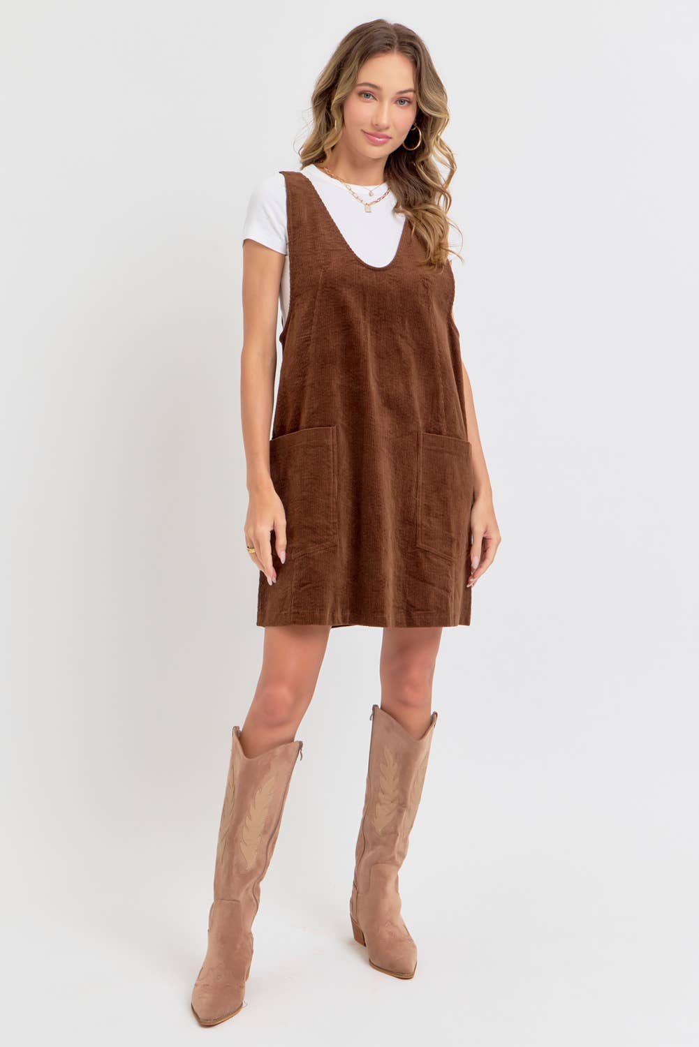 CASUAL OVERALL CORDUROY DRESS CAMEL