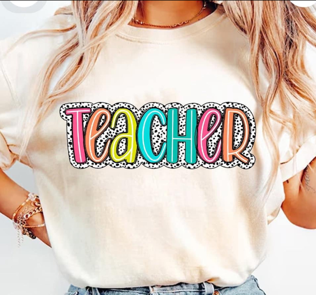 Teacher Multi Color Dots Tee