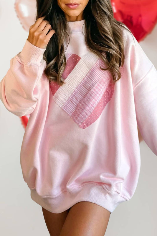 Valentines Heart Patchwork Mock Neck Sweatshirt