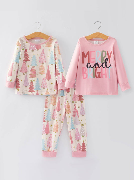 Girls Christmas Letter Print Pajamas Set