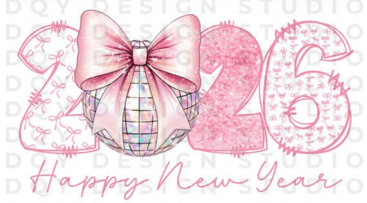 TSHIRT BAR- 2026 pink bow happy new year
