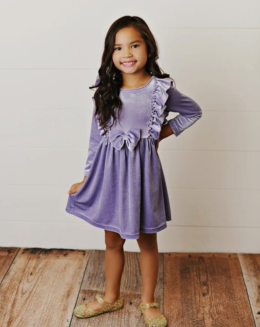 Kids Purple Velvet Bow Dress