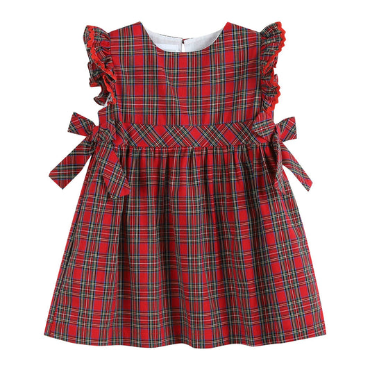 Youth Christmas Plaid Ruffle Sleeve Dress