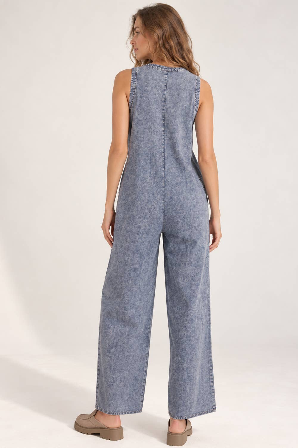 Washed Denim Wide Leg Jumpsuit