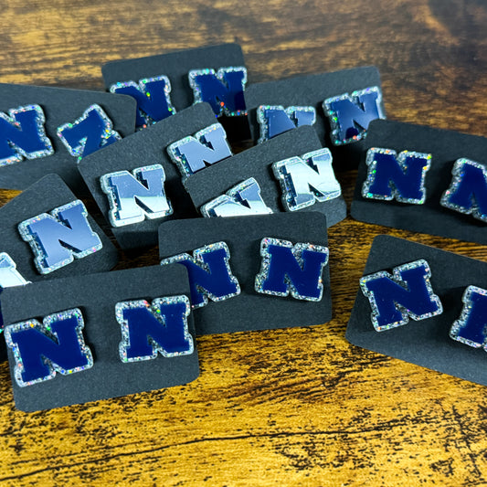 Navy on silver North Paulding Wolfpack Glitter Studs