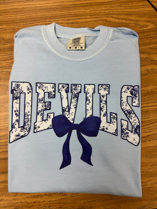 Blue Devils Floral Tolie on Light Blue