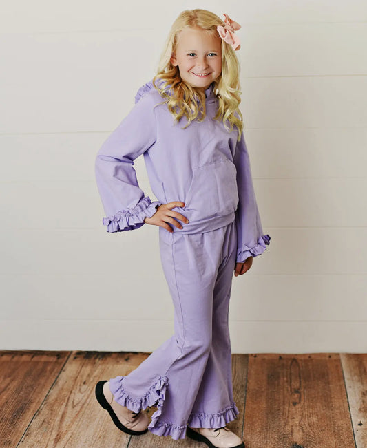 Kids Lavender Hooded Ruffle Pocket Lounge Set