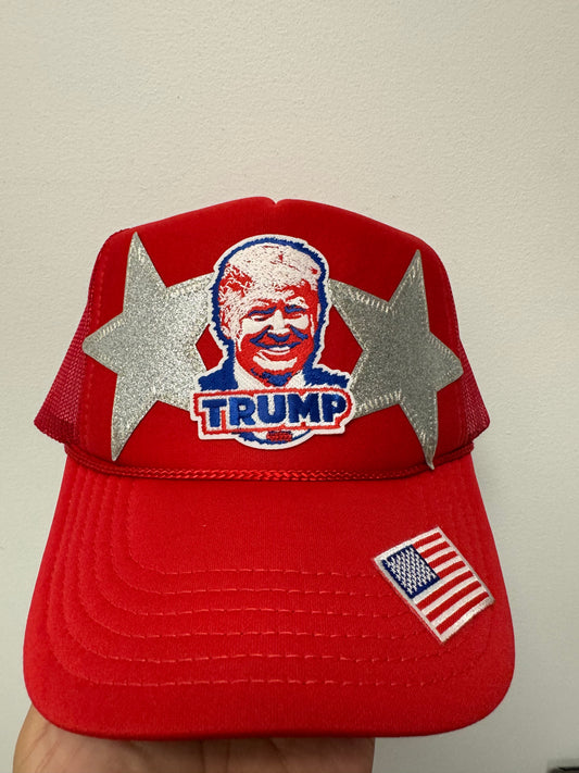 Trump with Silver Stars Trucker Hat