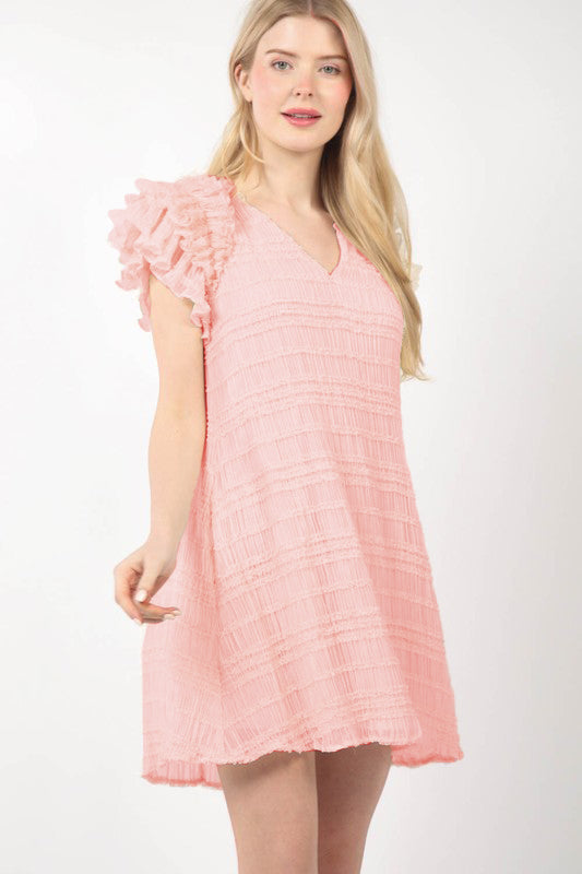 Ruffled Textured Woven Mini Dress