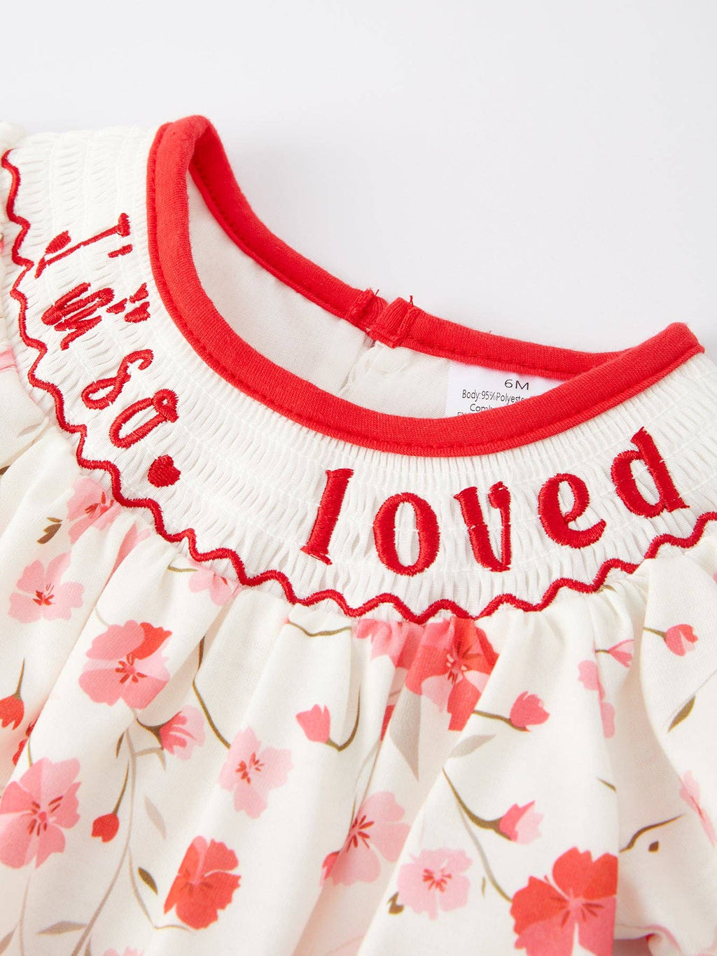 Valentine's Day I'm so loved Smocking Embroidered Girls Romper