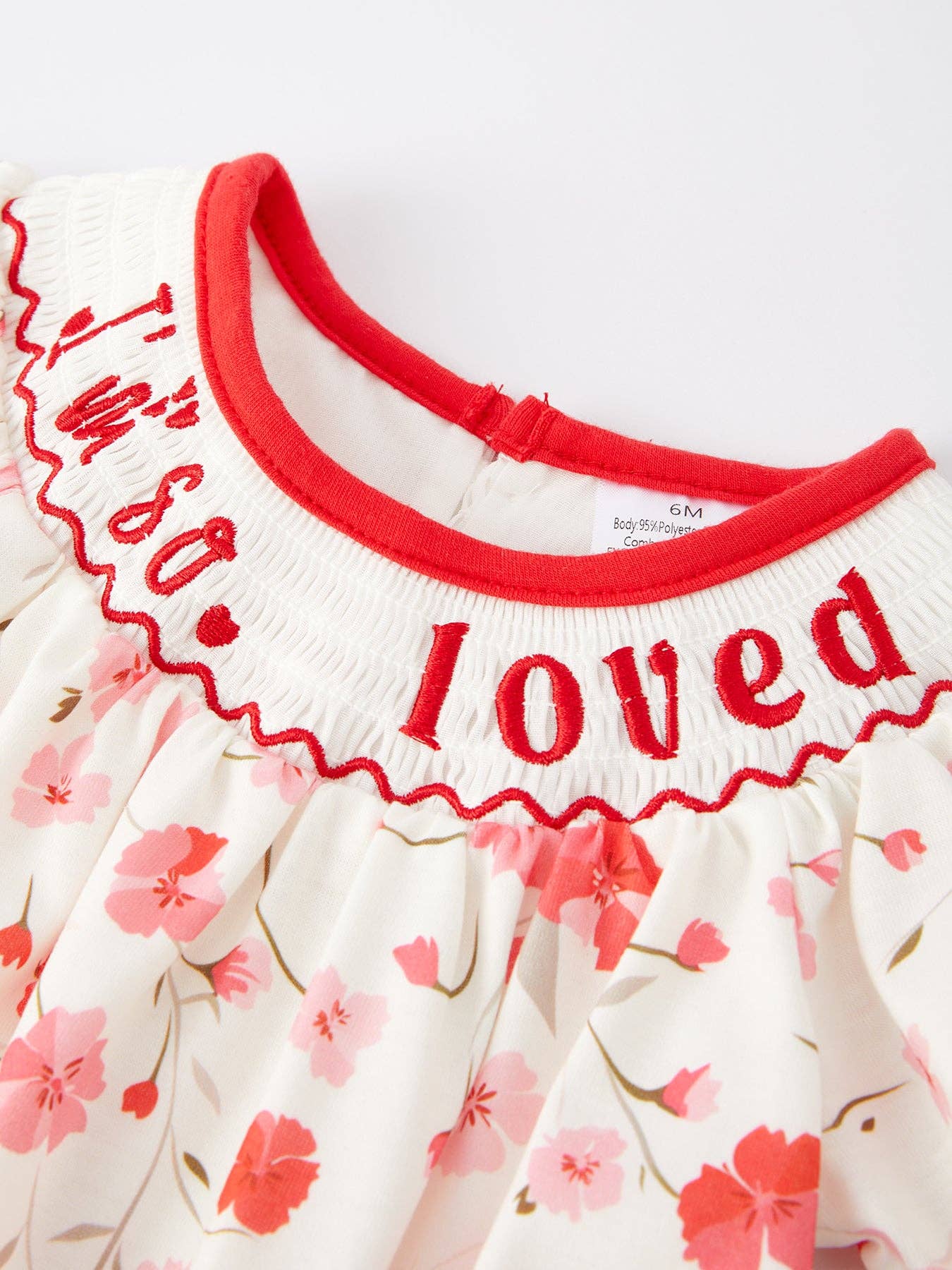 Valentine's Day I'm so loved Smocking Embroidered Girls Romper
