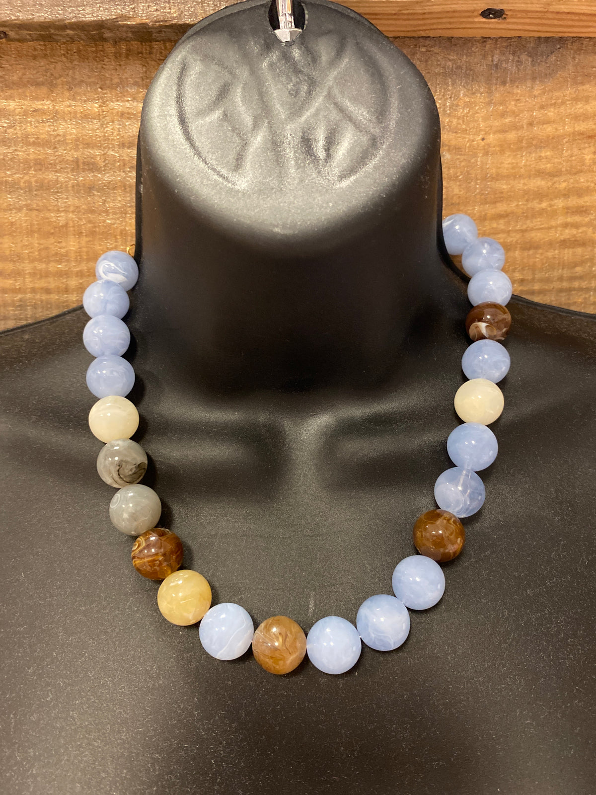 Blue mixed beaded necklace