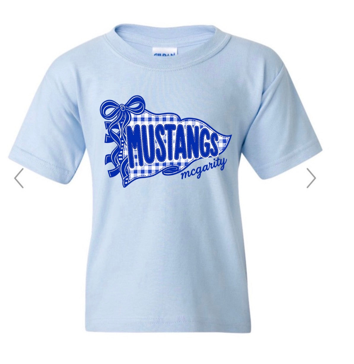 Mcgarity Mustangs Gingham Pennant Flag light blue gildan