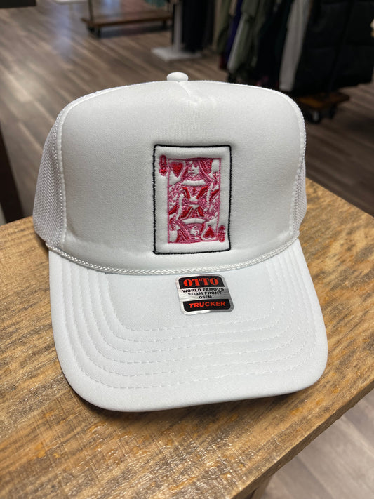 Queen of hearts pink embroidered trucker hat