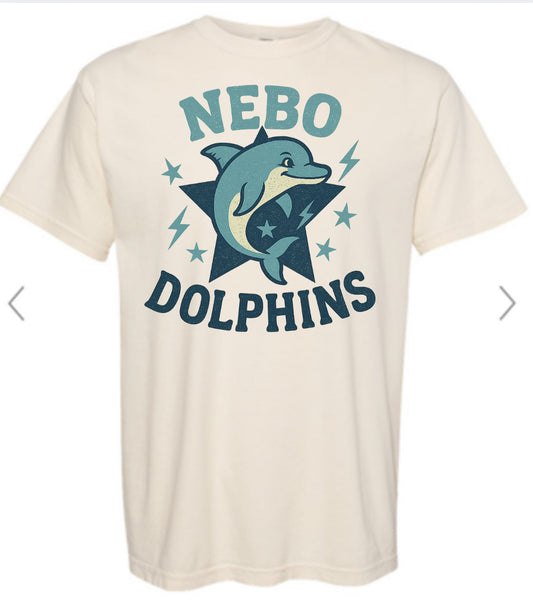Nebo Dolphins Stars & bolts on Ivory tee