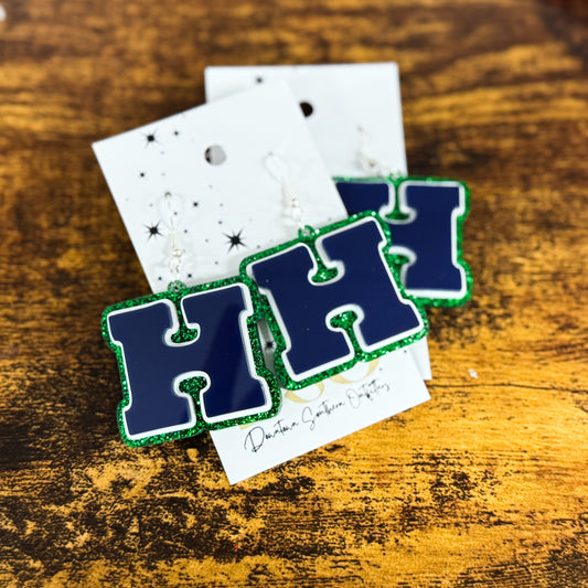 Harrison Hoyas Green and Blue Glitter “H” Dangles