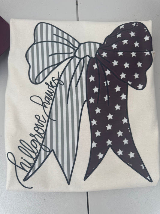 Hillgrove Hawks Striped Bow on Ivory