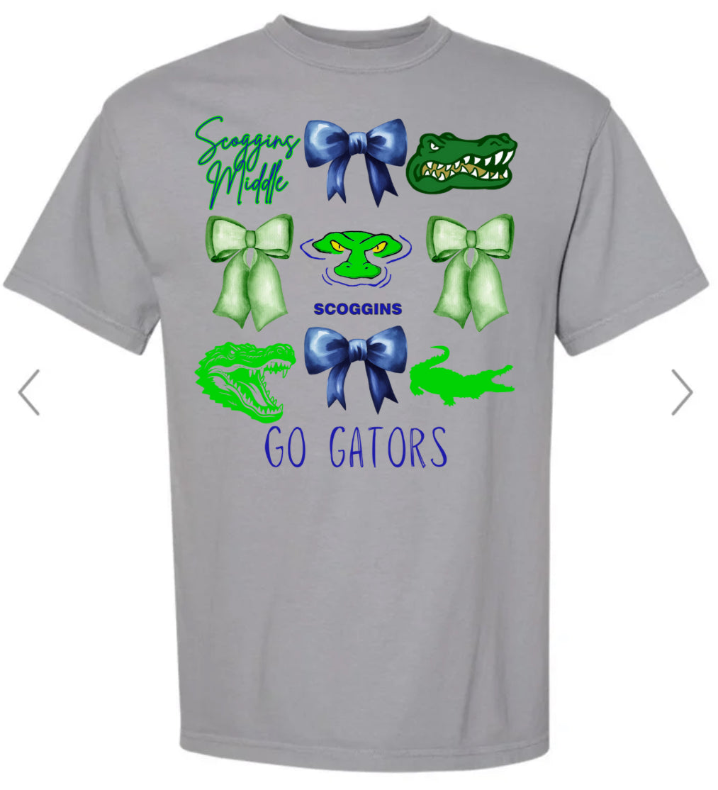 Scoggins Gators #2  Bow Collage Grey Tee