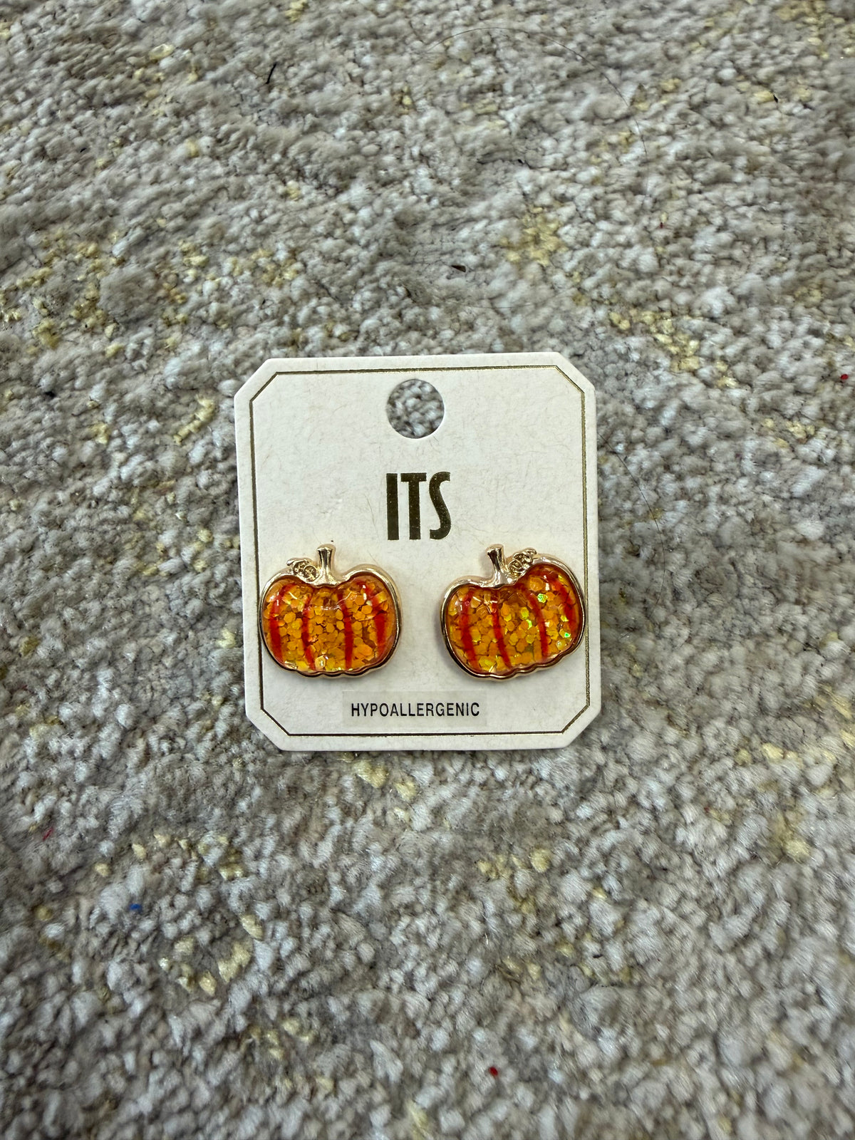 Stripe/glitter pumpkin studs